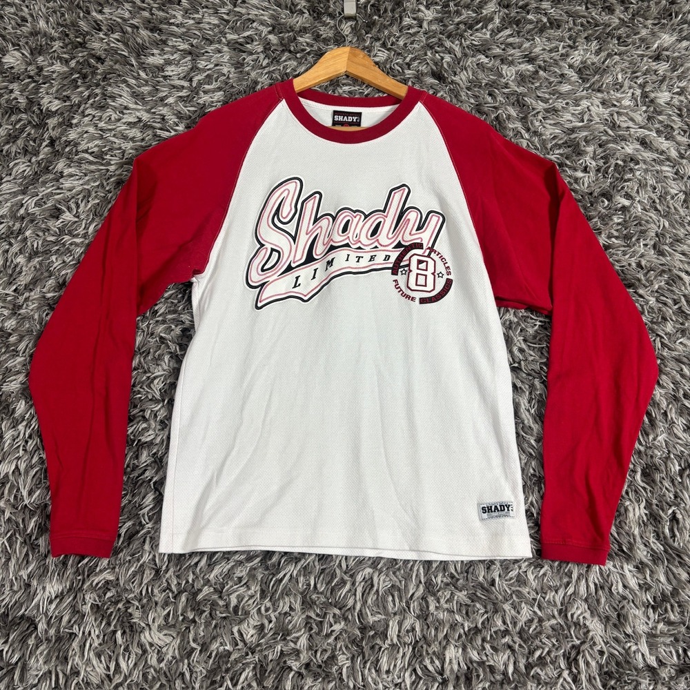 Shady Ltd Mens Medium Baseball Jersey T-Shirt Red White Raglan Eminem Y2K USA